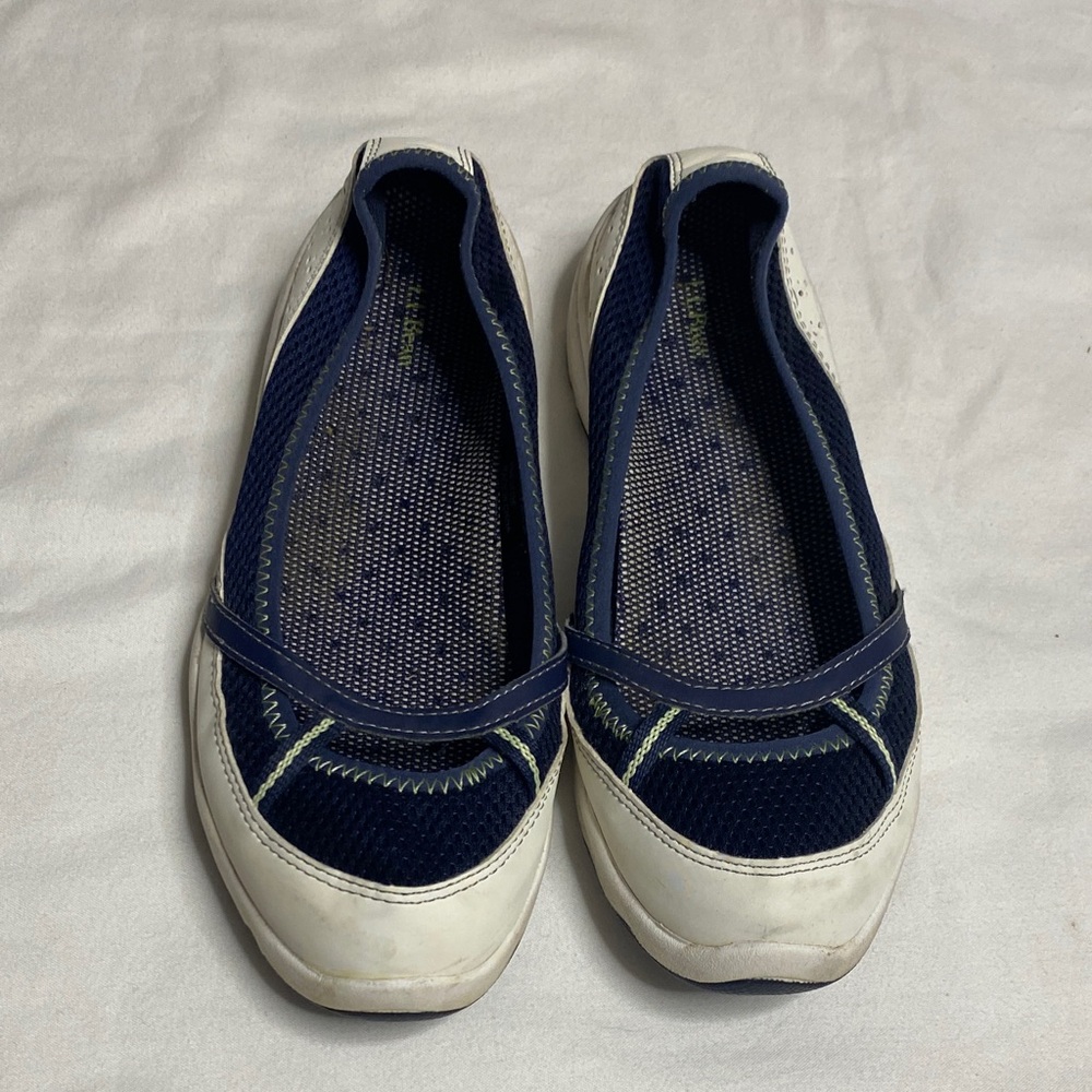 Navy and White Slip-On Flats, size 6.5